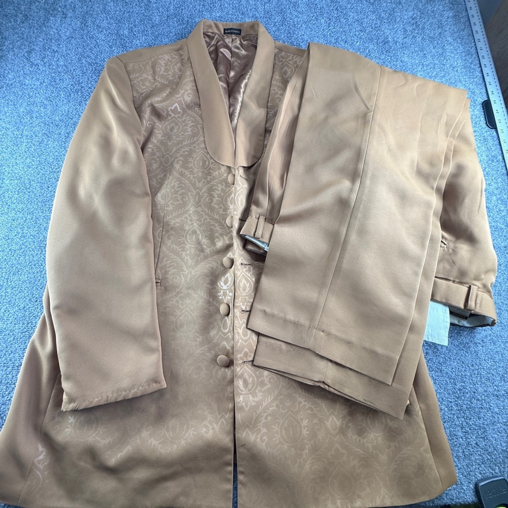 Pontelli Uomo Tan Jacquard Damask Longline Tuxedo Suit Set 48L W44